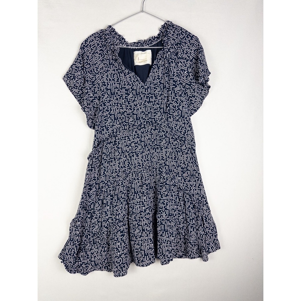 Anthropologie Midi‎ Dress Womens XS Dot Print Ruffle V Neck Spring Knee